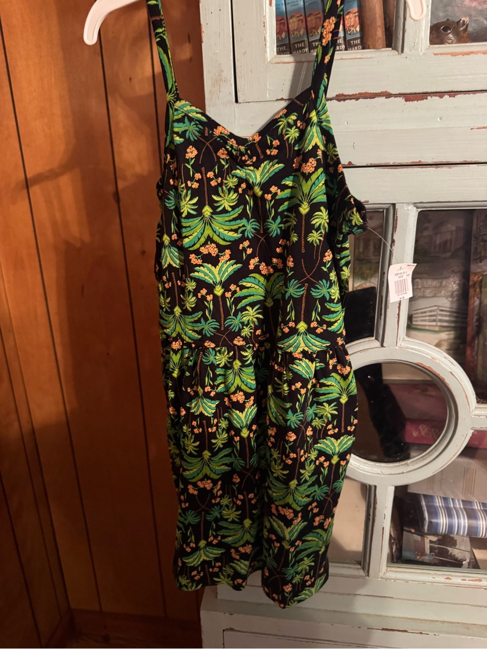 Girls Size 8 NWT Black Tropical Print Romper Green Palm Motif C3